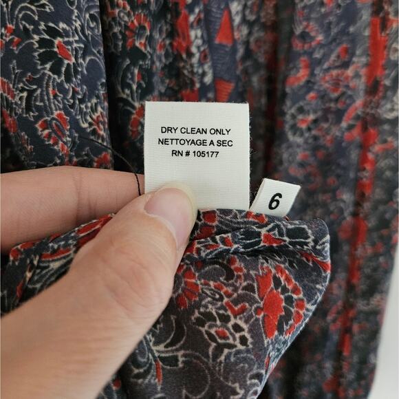 Ulla Johnson Women's Navy Red Floral Print Deetra Silk Peasant Blouse Size 6 - Picture 13 of 16
